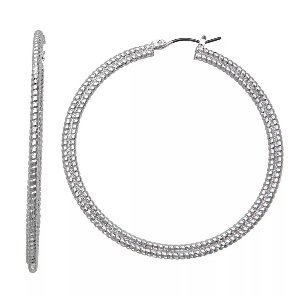 Nine West Silver Tone Layered Hoop Earrings